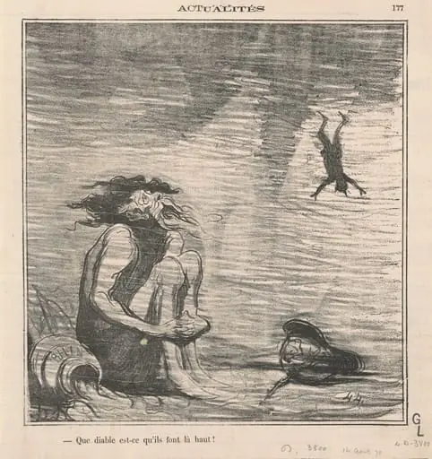Que diable est-ce qu'ils font la-haut!, by Honoré Daumier