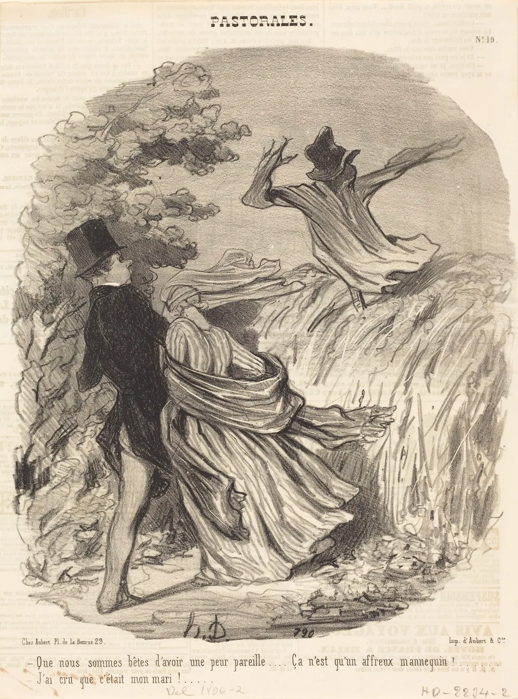 Que nous sommes bêtes d'avoir une peur pareille..., by Honoré Daumier, ink, 1845