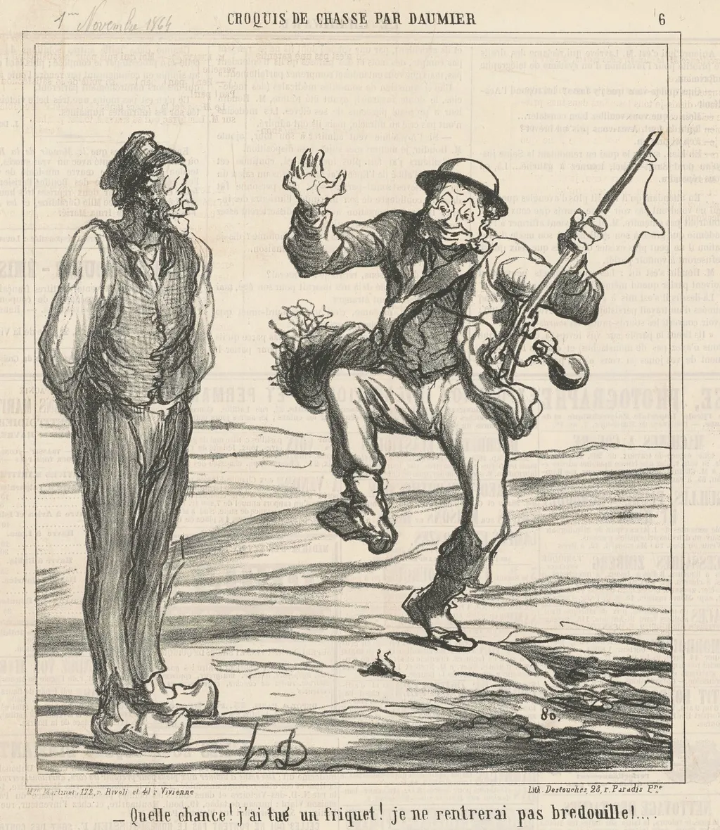 Quelle chance! J'ai tué un frquet!, by Honoré Daumier, ink, 1864