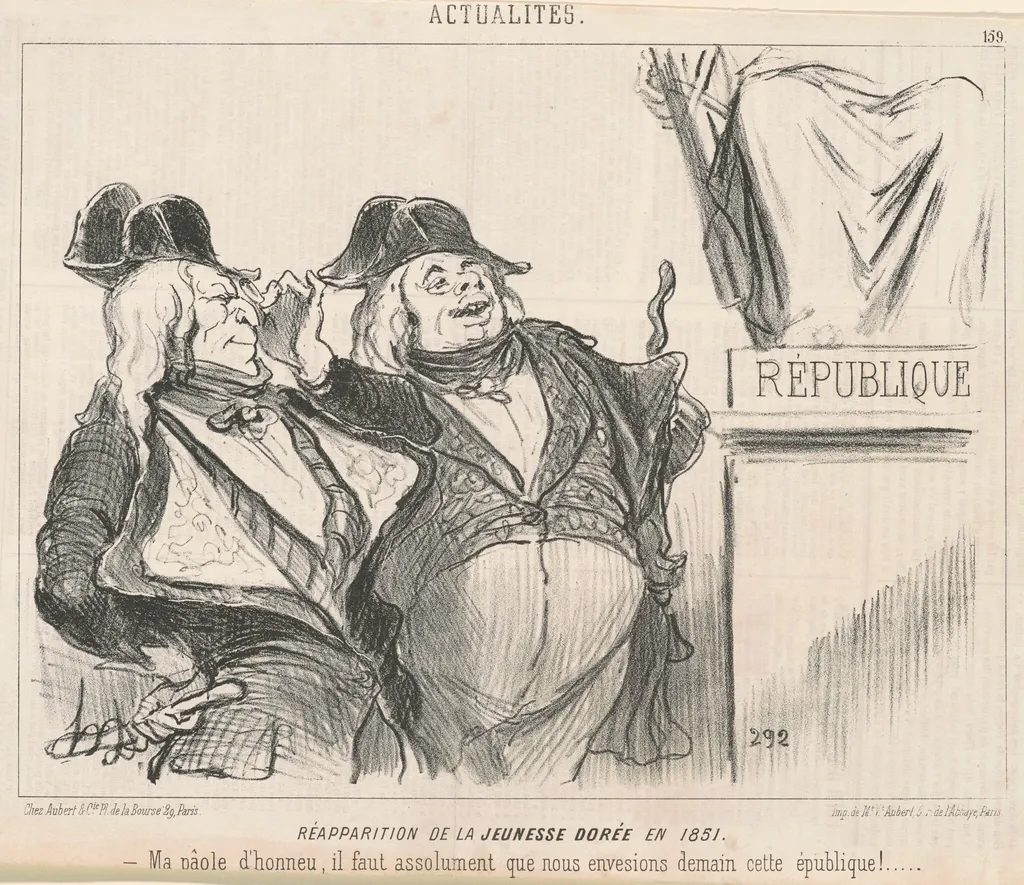 Réapparition de la jeunesse dorée en 1851, by Honoré Daumier, ink, 1851