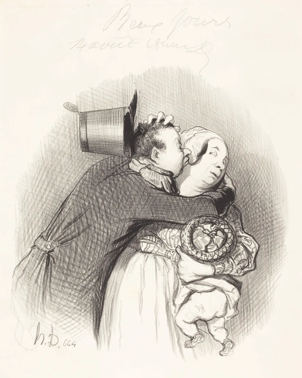 Rencontre de la payse, by Honoré Daumier, ink, 1844