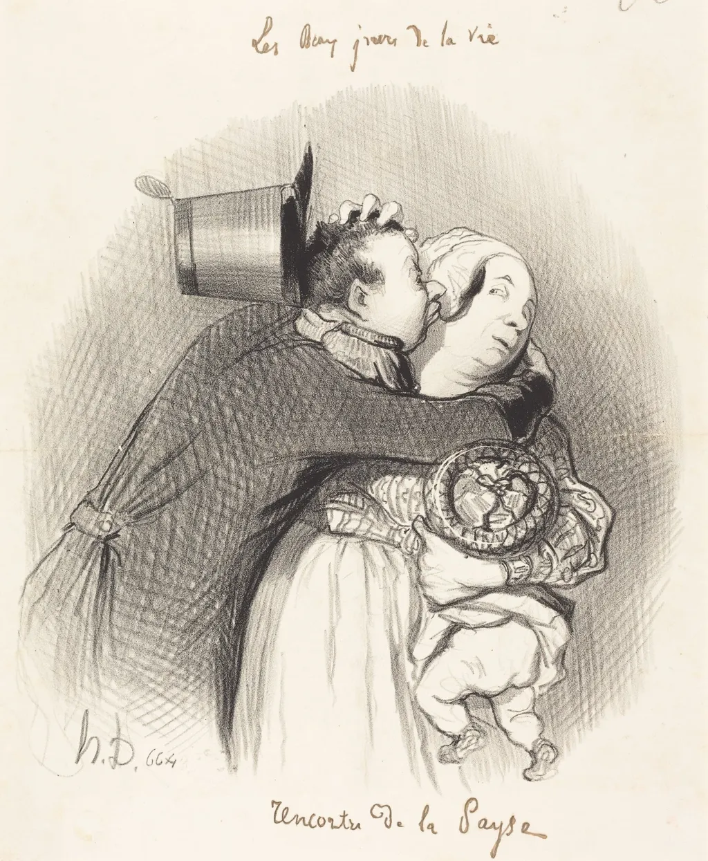 Rencontre de la payse, by Honoré Daumier, ink, 1844