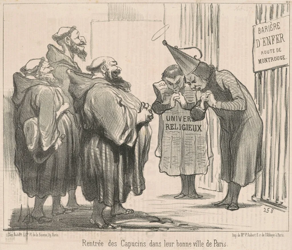 Rentrée des Capucins dans ... Paris, by Honoré Daumier, ink, 1851