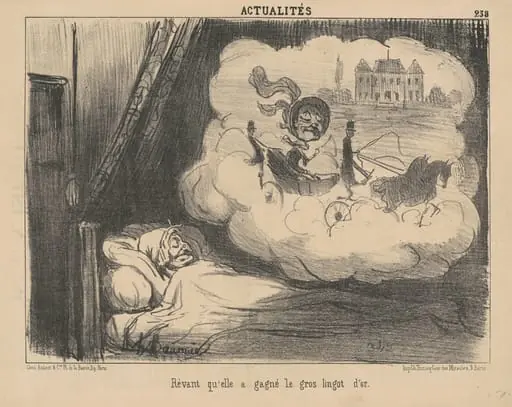 Rêvant qu'elle a gagné le gros lingot d'or., by Honoré Daumier