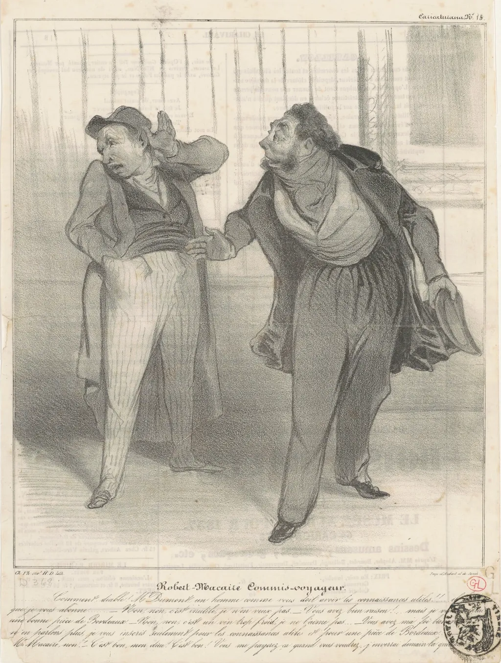 Robert Macaire commis-voyageur, by Honoré Daumier, ink, 1836