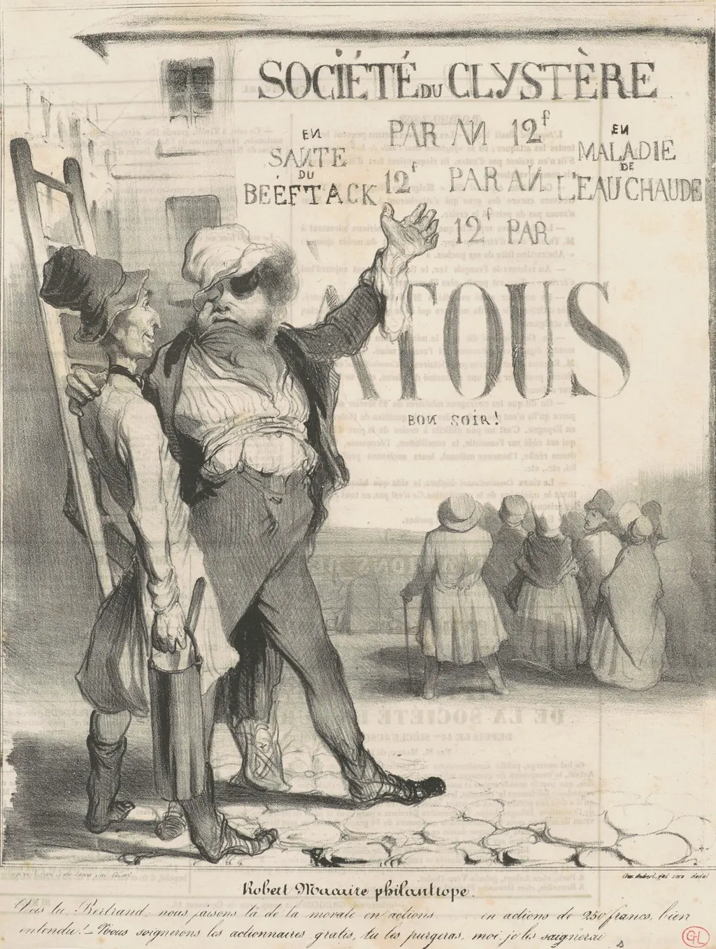 Robert Macaire philantrope, by Honoré Daumier, ink, 1836