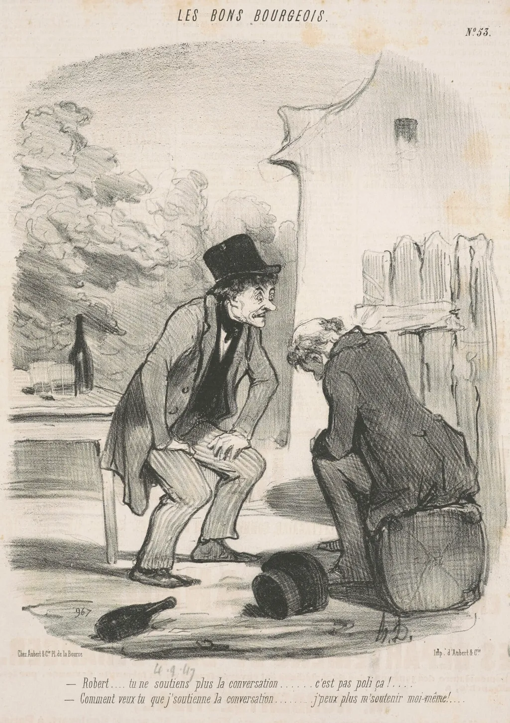 Robert ... tu ne soutiens plus la conversation ..., by Honoré Daumier, ink, 1847