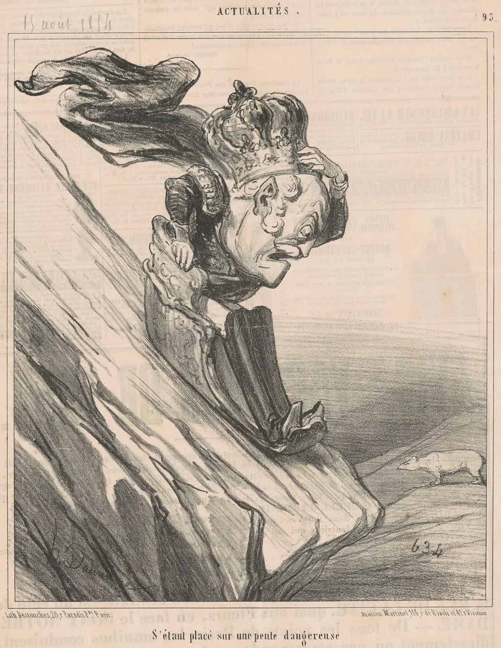 S'étant placé sur une pente dangereuse, by Honoré Daumier, ink, 1854