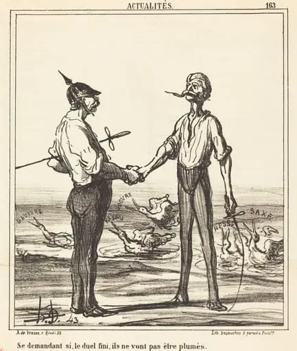 Se demandant si, le duel fini, ils ne vont pas etre plumes, by Honoré Daumier