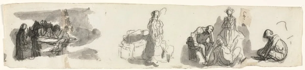 Sheet of Studies with a Group of Four Figures to the Right (recto), by Honoré Daumier, 1862