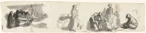 Sheet of Studies with a Group of Four Figures to the Right (recto), by Honoré Daumier