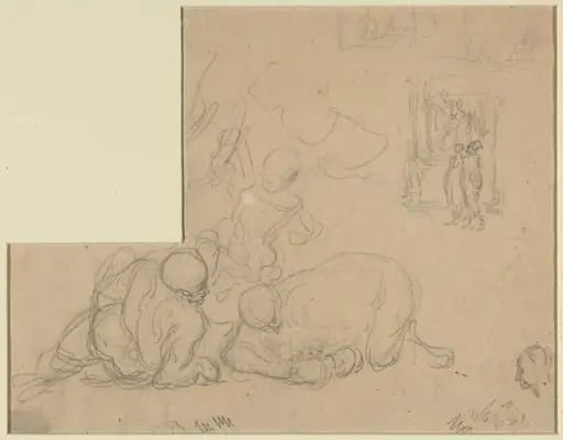 Sheet of Studies with Two Large Men on the Ground, by Honoré Daumier