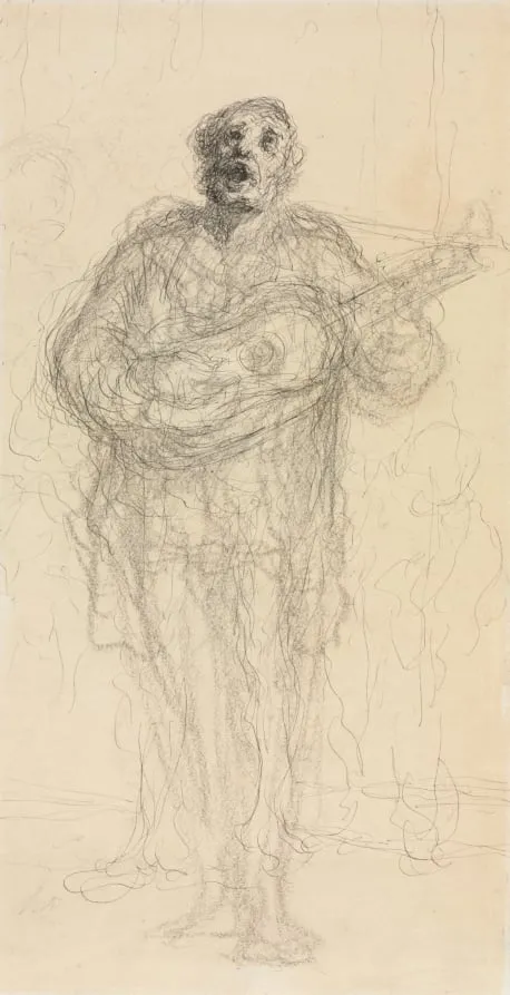 Singing Guitarist (recto), by Honoré Daumier, 1858