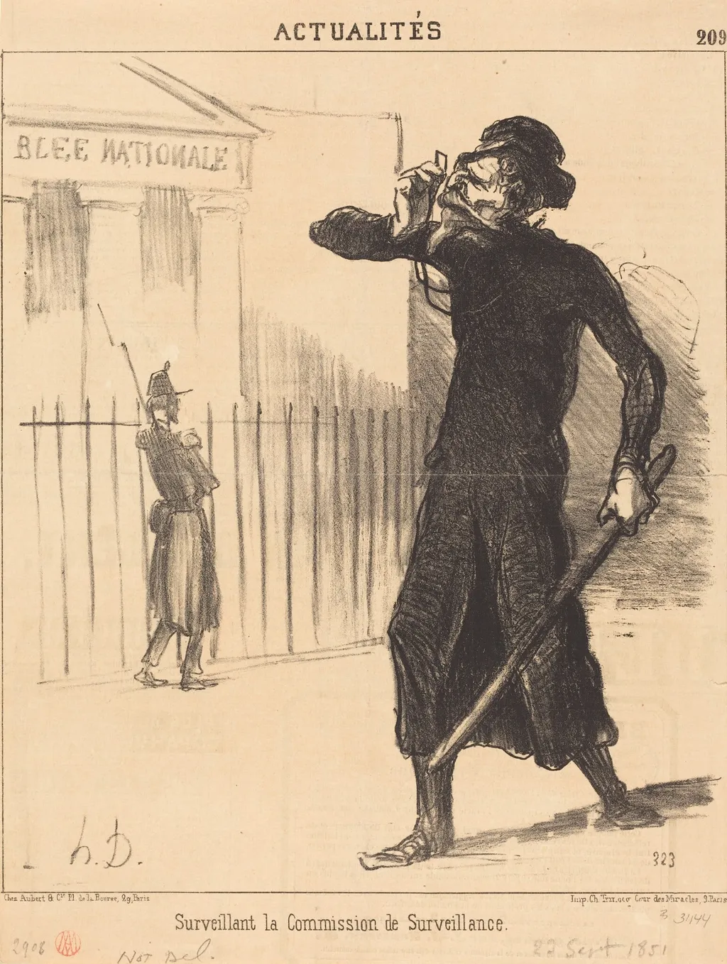 Surveillant la Commission de Surveillance, by Honoré Daumier, ink, 1844