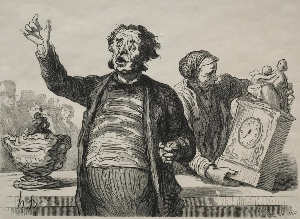 The Auction House: The Town Crier, by Honoré Daumier, 1864