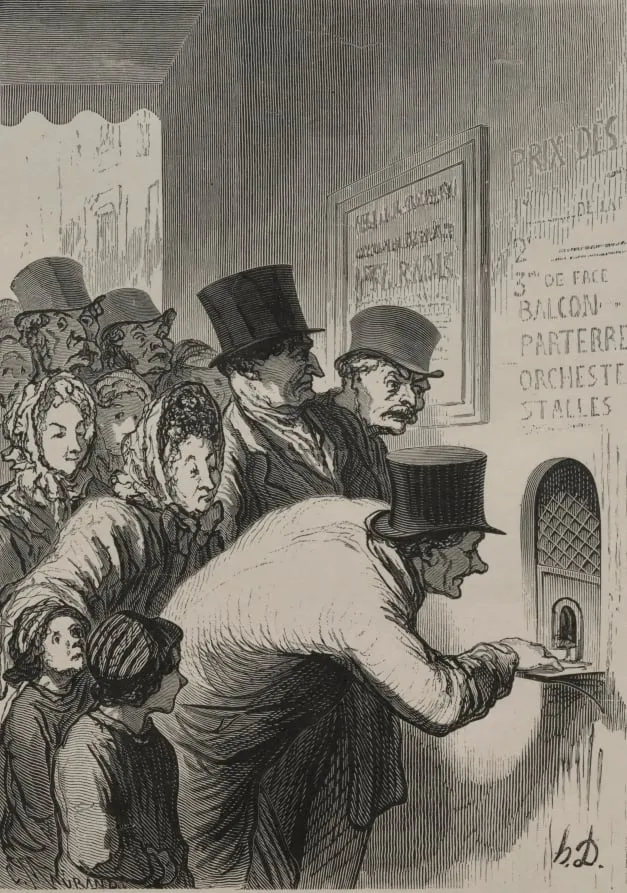 The Box Office at the Theater, by Honoré Daumier, 1862