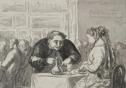 The Restaurant of the Great Art Exhibition: Love for the arts and the cutlet., by Honoré Daumier