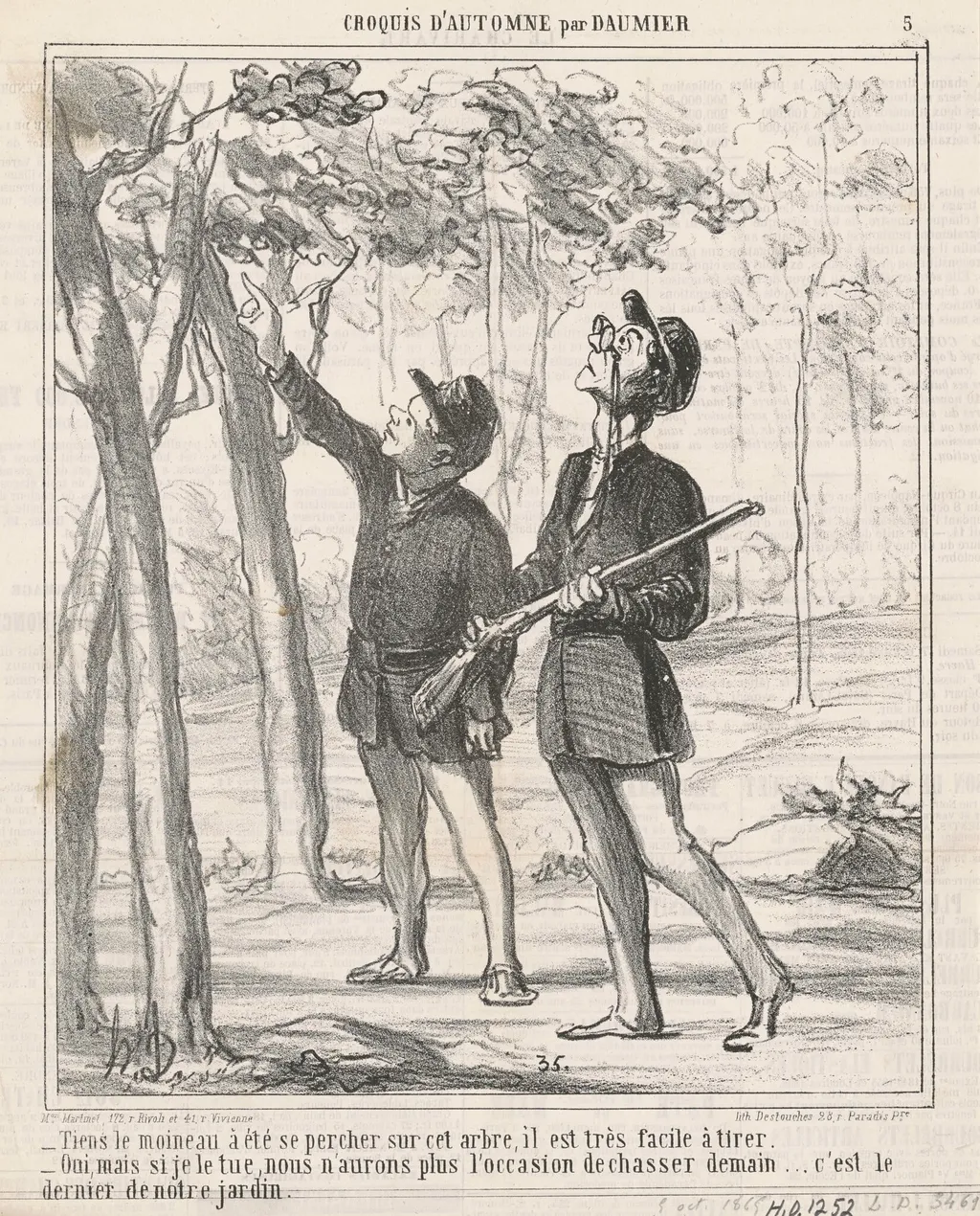 Tiens, le moineau a été sepercher, by Honoré Daumier, ink, 1865