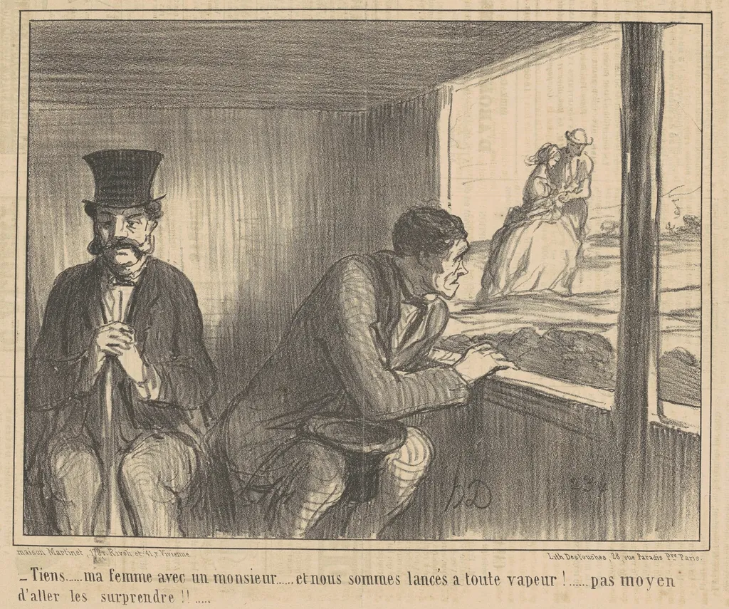 Tiens ... ma femme avec un monsieur ..., by Honoré Daumier, ink, 1858