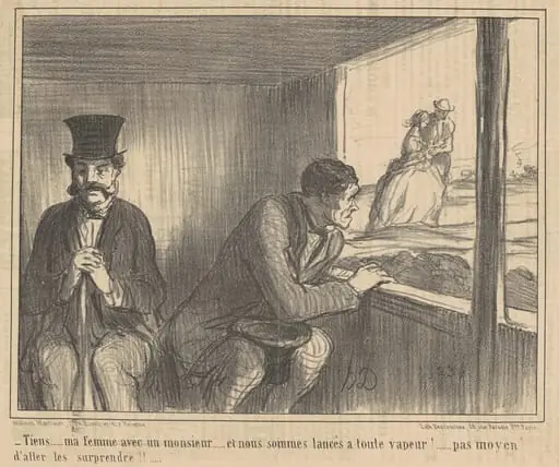 Tiens ... ma femme avec un monsieur ..., by Honoré Daumier