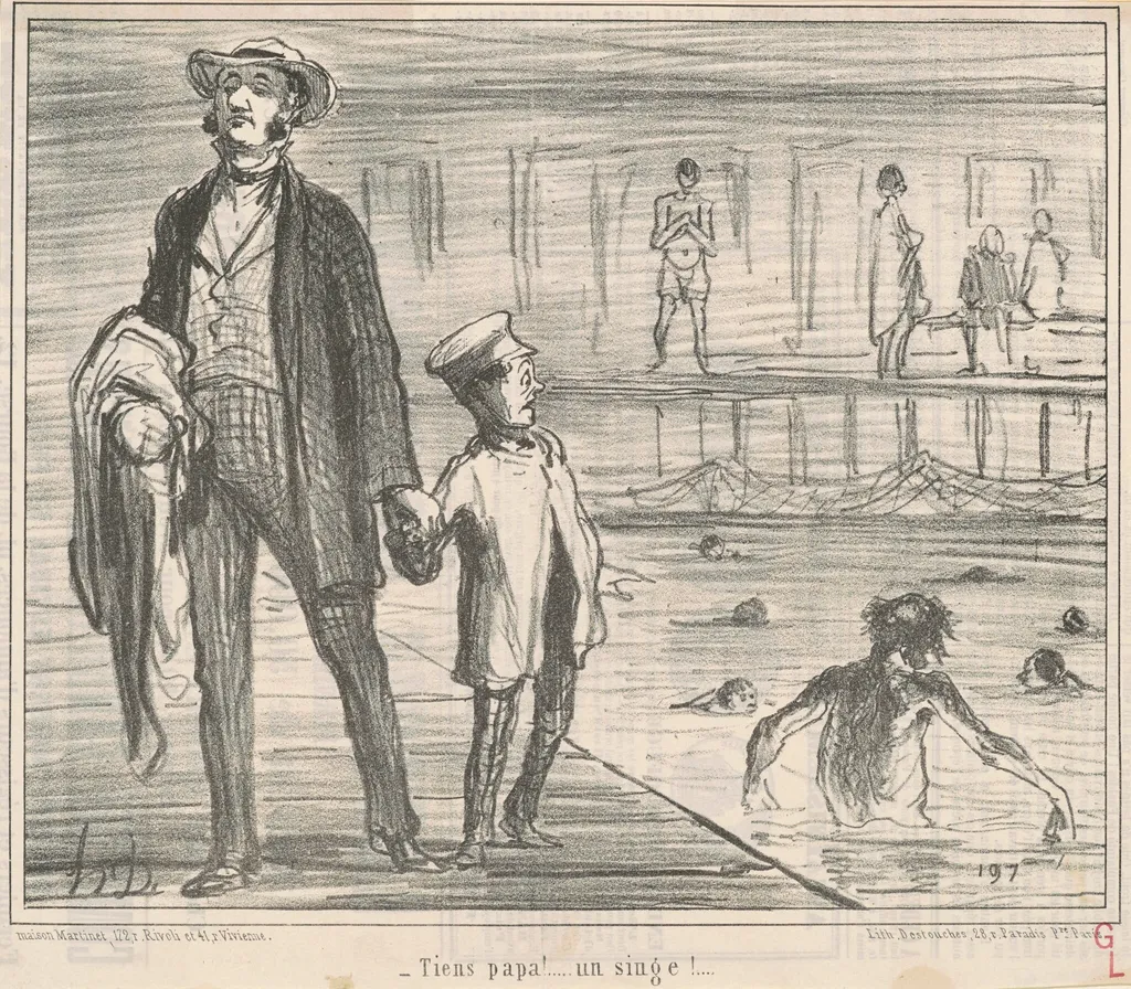 Tiens papa! ... un singe! ..., by Honoré Daumier, ink, 1858