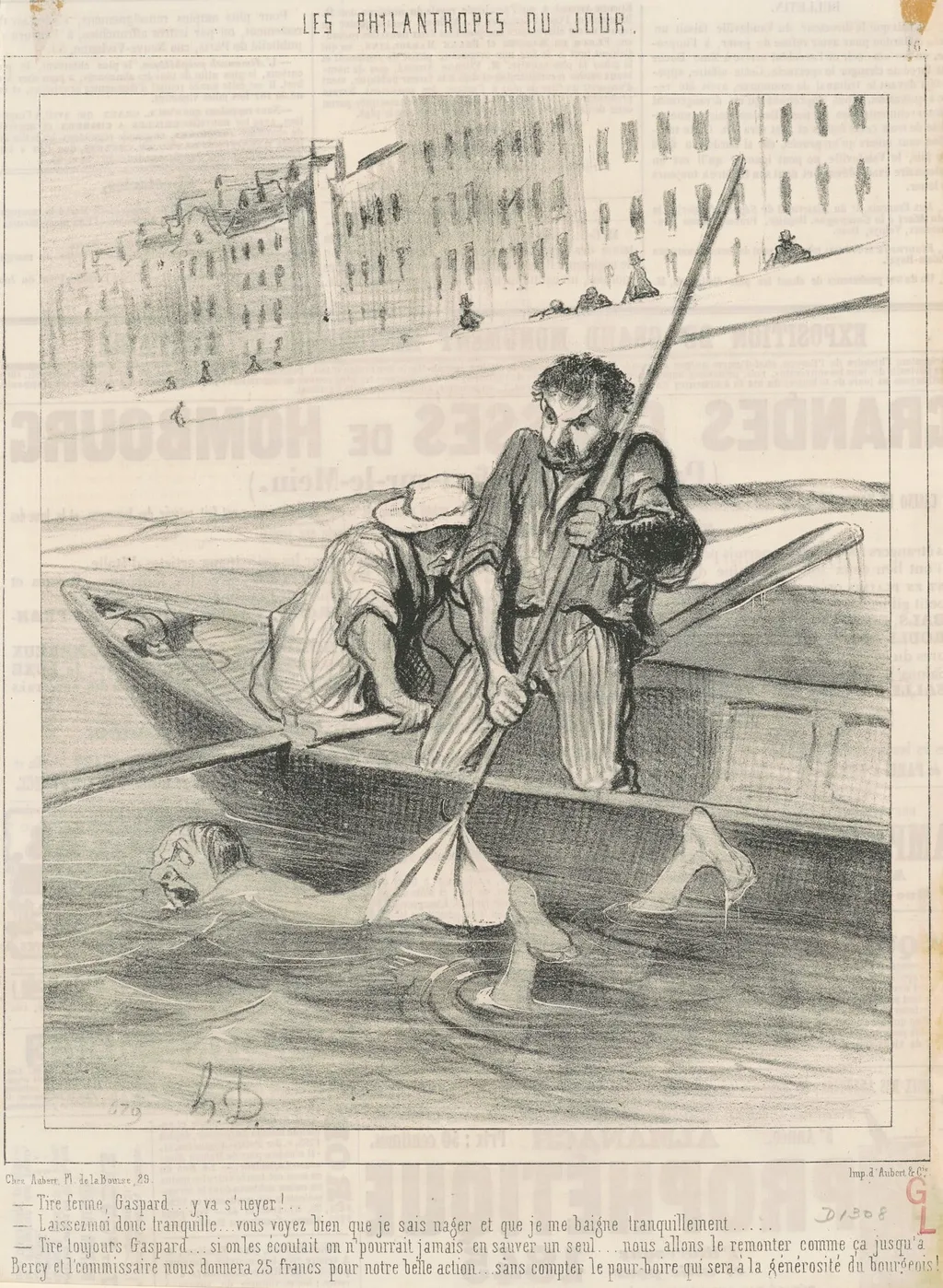 Tire ferme, Gaspard ... y va s'neyer ..., by Honoré Daumier, ink, 1844
