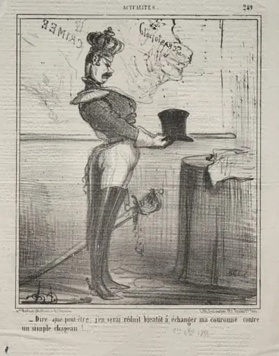 To think that I might soon be reduced to exchanging my crown for a simple hat!, by Honoré Daumier