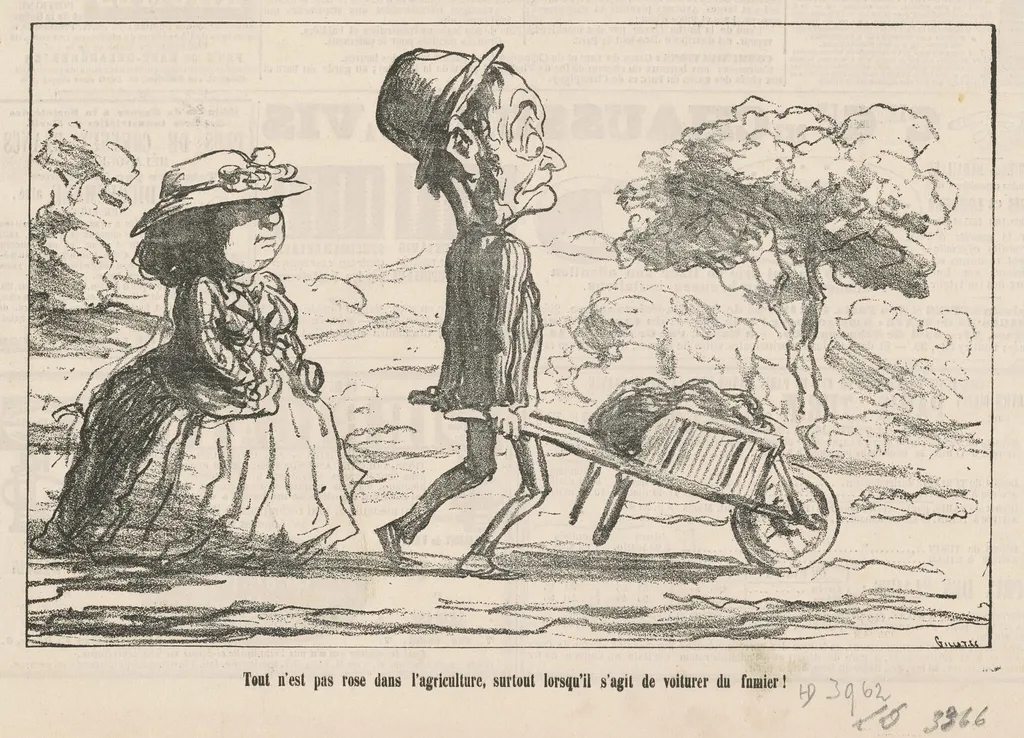 Tout n'est pas rose dans l'agriculture ..., by Honoré Daumier, ink, 1865