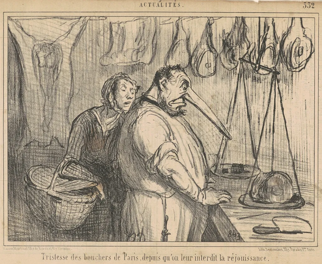 Tristesse des bouchers de Paris ..., by Honoré Daumier, ink, 1855