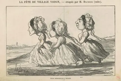Trois demoiselles à marier (recto); Famille bourgeoise convaincue ... (verso), by Honoré Daumier