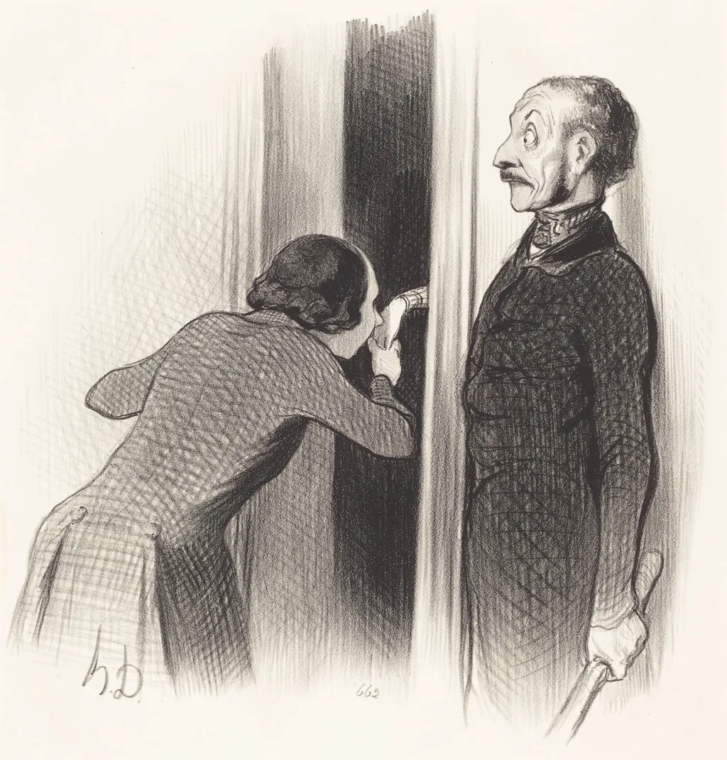 Un Amant trop heureux, by Honoré Daumier, ink, 1844