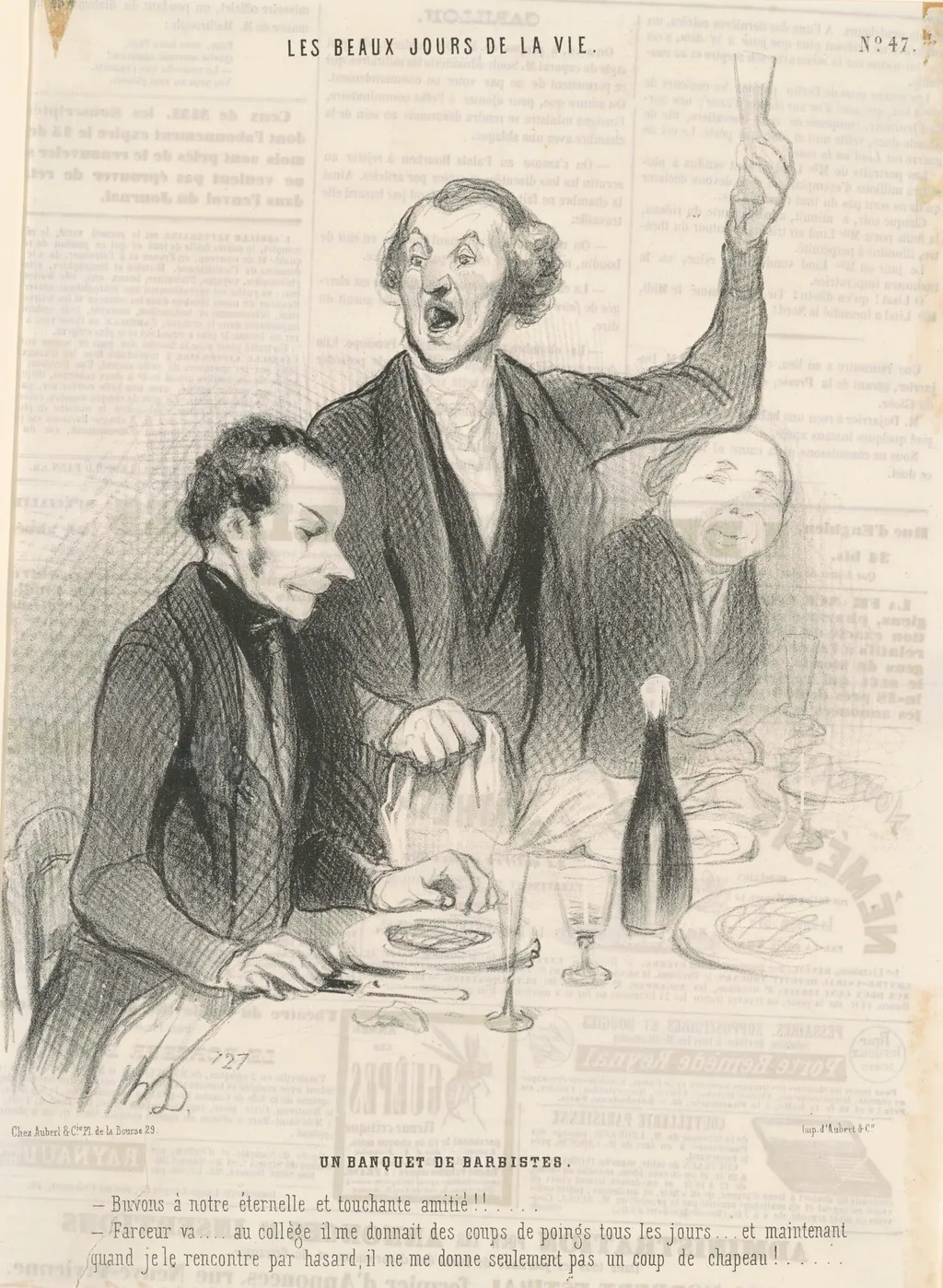 Un banquet de barbistes, by Honoré Daumier, ink, 1845