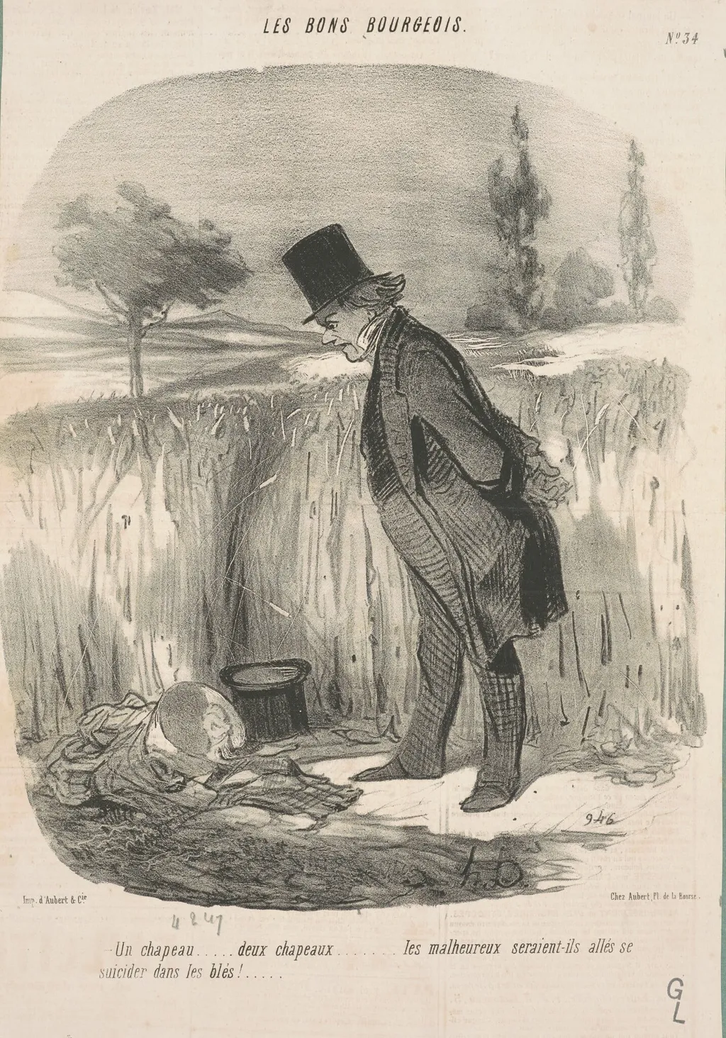 Un chapeau ... deux chapeaux ... les malheureux ..., by Honoré Daumier, ink, 1847
