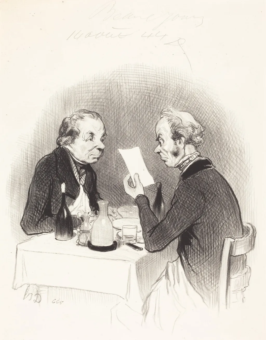 Un Diner maigre, by Honoré Daumier, ink, 1844