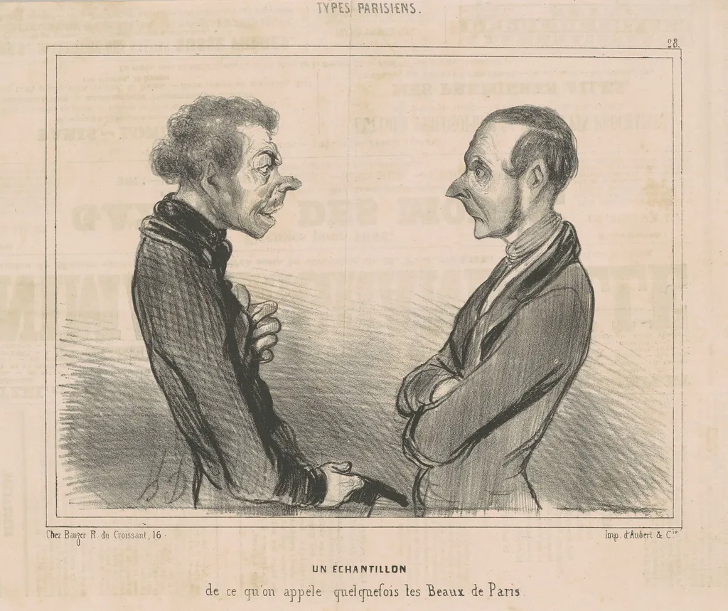 Un échantillon de ce qu'on appèll...les beaux de paris, by Honoré Daumier, ink, 1840