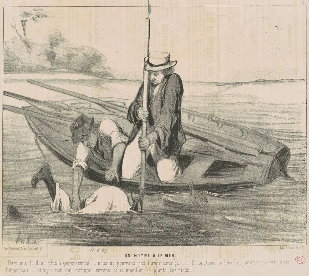 Un homme a la mer, by Honoré Daumier, ink, 1843