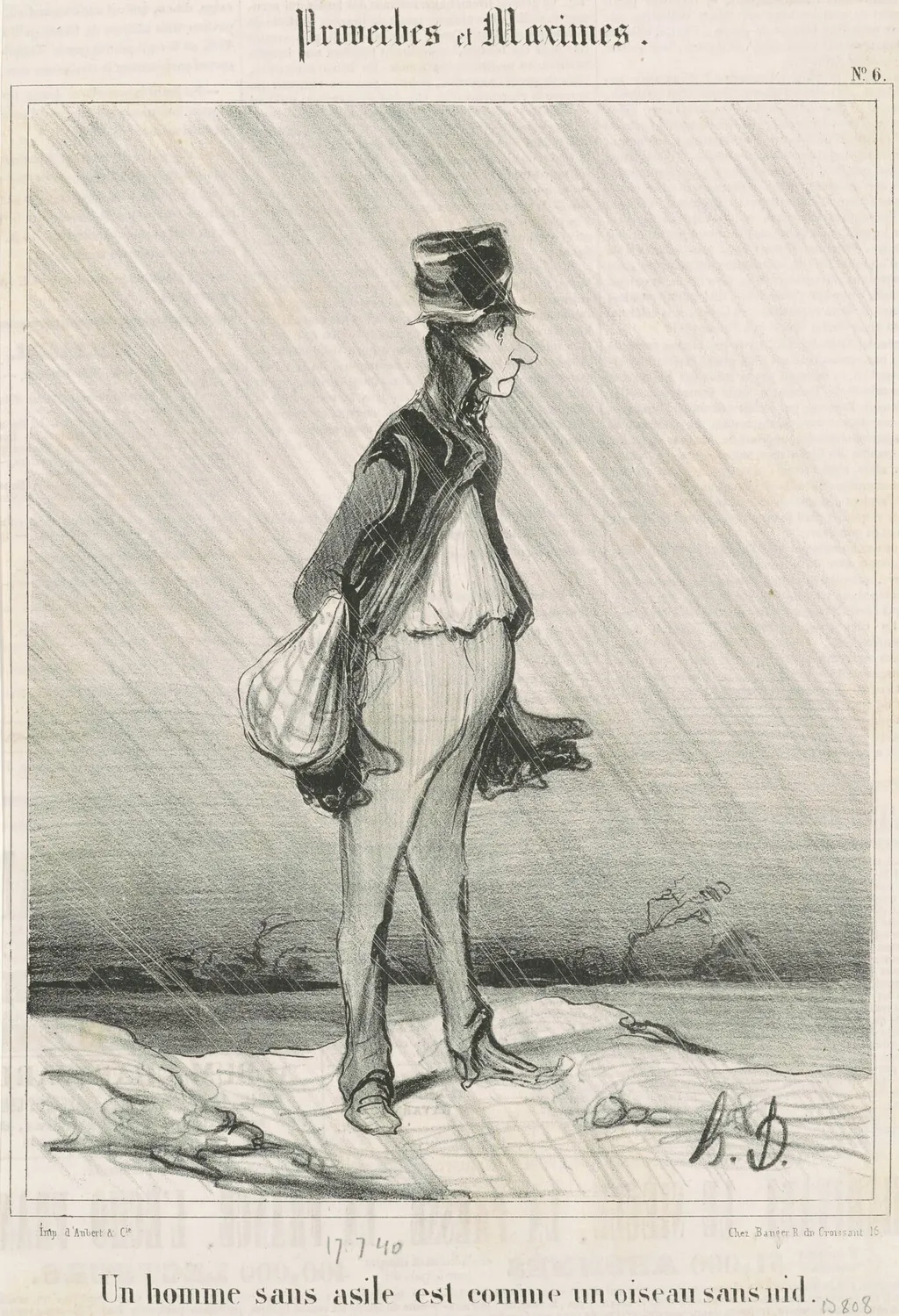 Un homme sans asile ..., by Honoré Daumier, ink, 1840