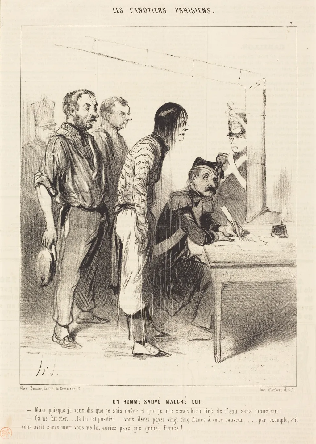 Un Homme sauvé malgré lui, by Honoré Daumier, ink, 1843