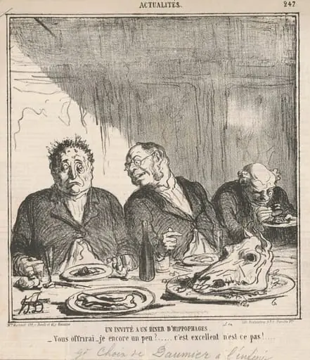 Un invité à un dîner d'hippophages: Vous offrirai-je encore un peu?  C'est excellent, n'est-ce pas?, by Honoré Daumier