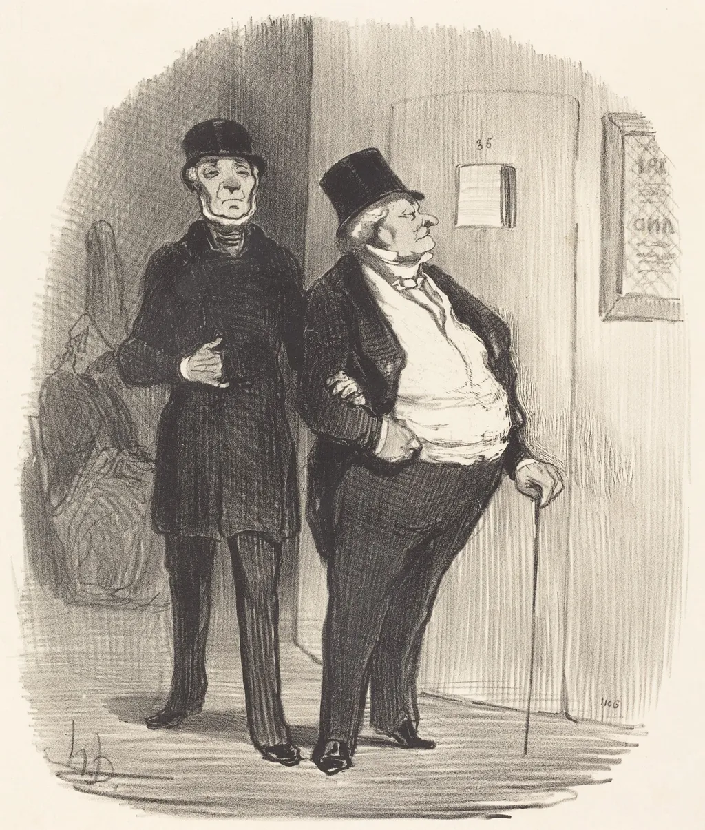 Un Jour de représentation a bénéfice..., by Honoré Daumier, ink, 1852