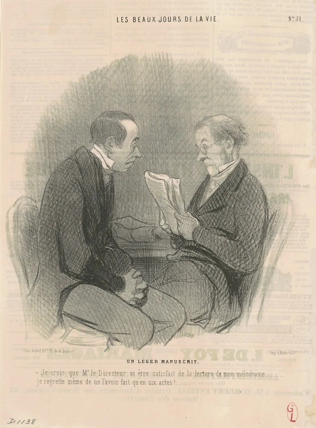 Un léger manuscrit, by Honoré Daumier, ink, 1845