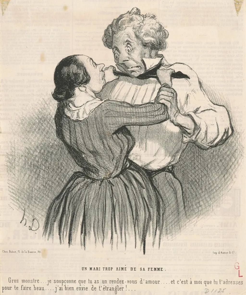 Un mari trop aimé de sa femme, by Honoré Daumier, ink, 1844