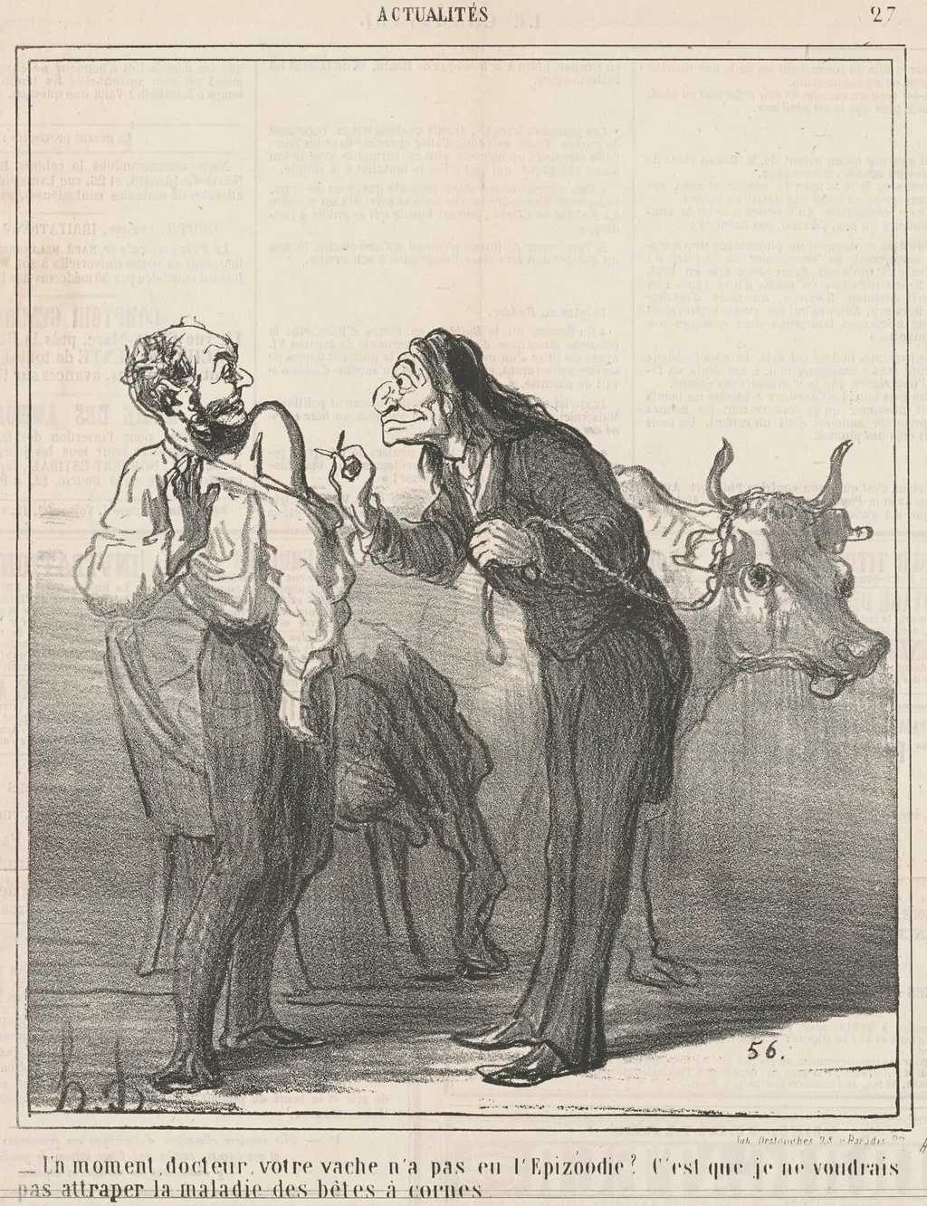 Un moment ... votre vache n'a pas eu l'epizoodie? ..., by Honoré Daumier, ink, 1866