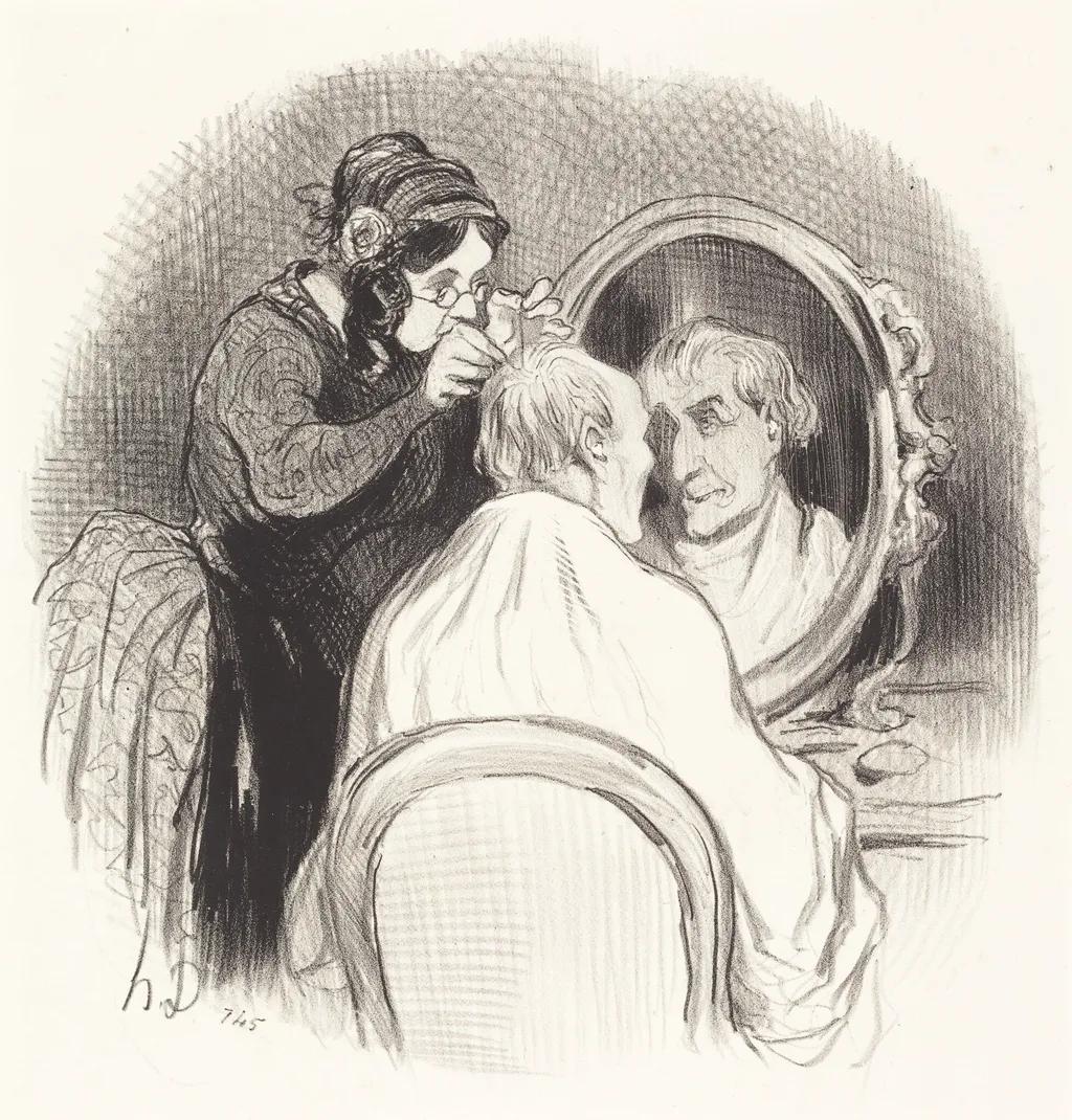 Un Monsieur qu'on rajeunit trop, by Honoré Daumier, ink, 1845