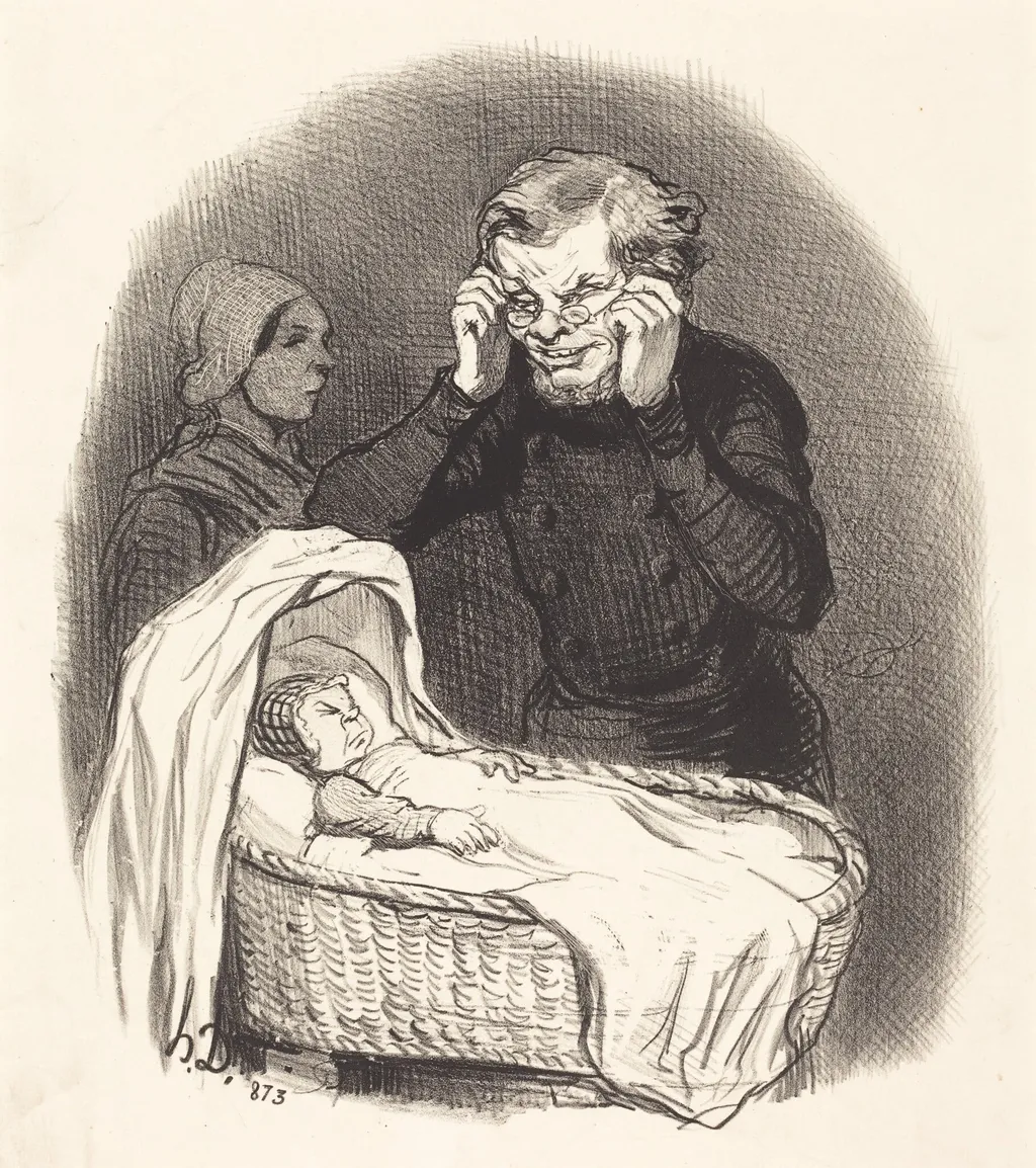Un Père heureux, by Honoré Daumier, ink, 1846