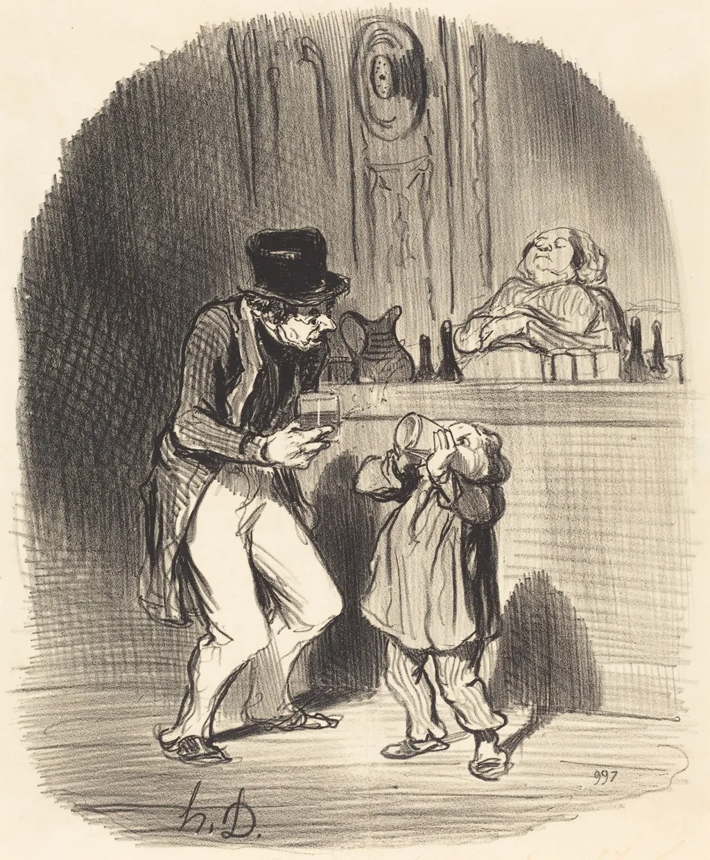 Un Père qui fait sucer à son fils..., by Honoré Daumier, ink, 1847
