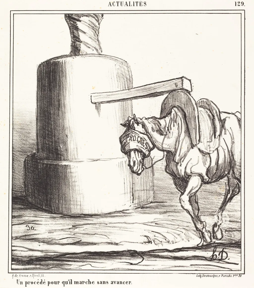 Un procédé pour qu'il marche sans avancer, by Honoré Daumier, ink, 1868