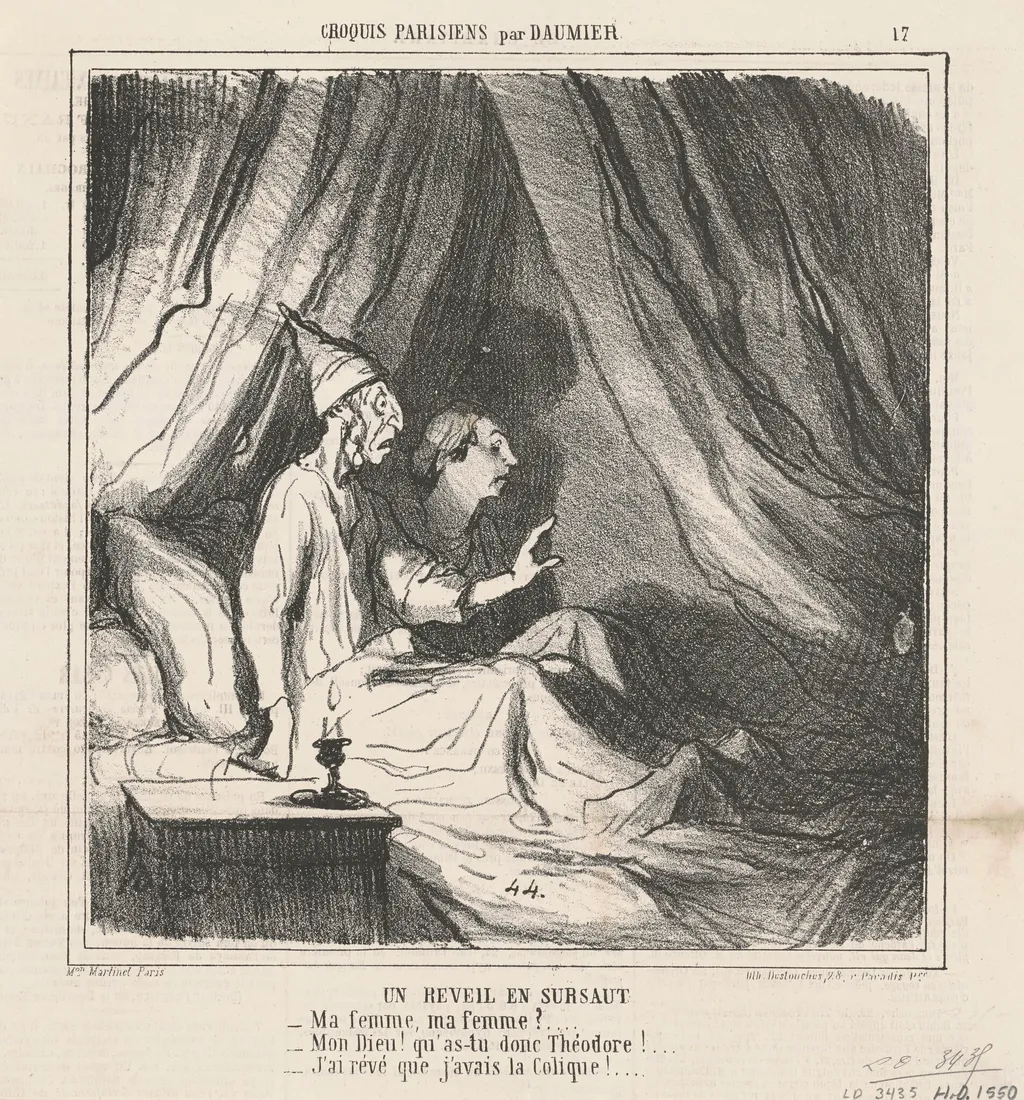 Un réveil en sursaut, by Honoré Daumier, ink, 1865