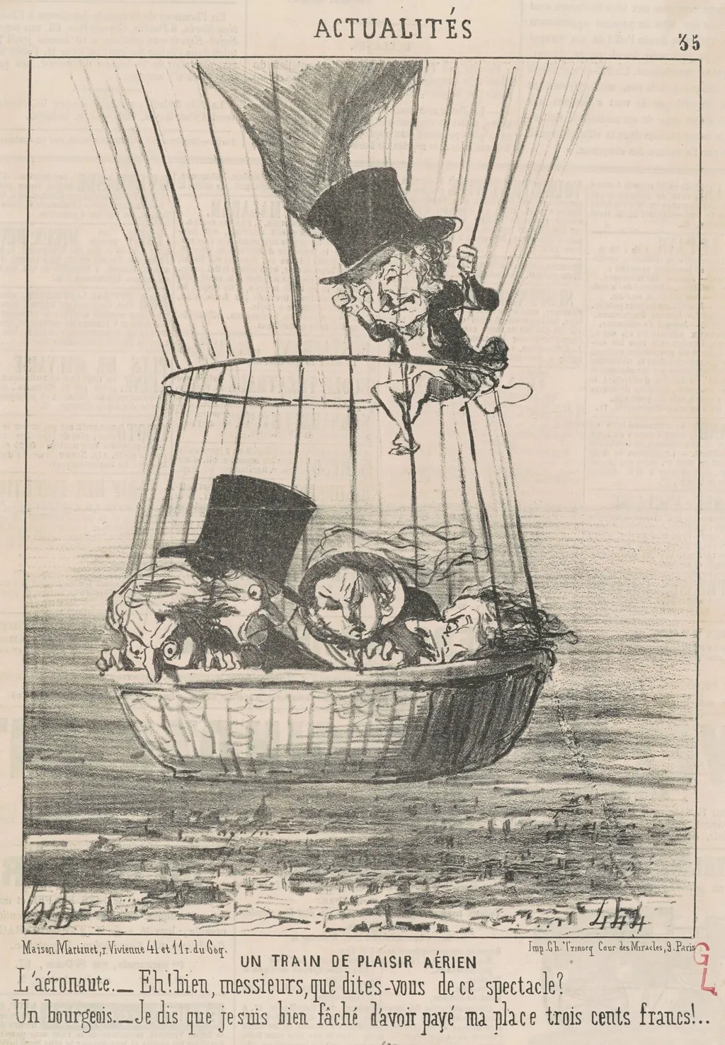 Un train de plaisir aérien, by Honoré Daumier, ink, 1852