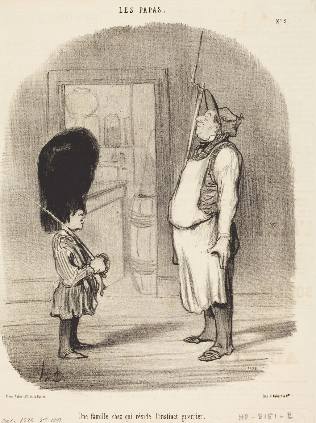 Une Famille chez qui réside l'instinct guerrier, by Honoré Daumier, ink, 1847